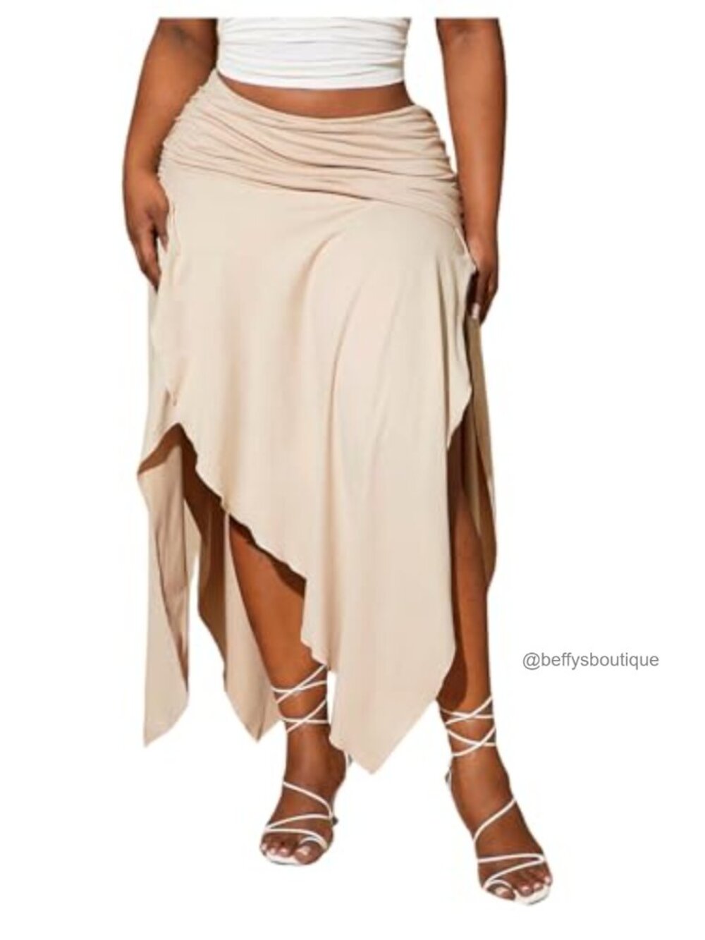 Plus Size Ruched Elastic Waist Split Hem Maxi Skirt
